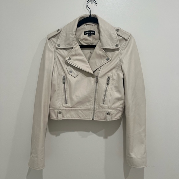 Lamarque Ciara Leather Moto Biker Jacket Bone Size Medium $625 - Picture 8 of 14